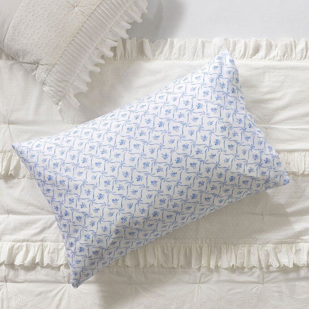 LoveShackFancy x Pottery Barn Blue Floral Trellis Silky Pillowcase Pillow Cover